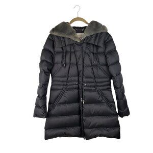 Laundry by Shelli Segal Hooded Down Puffer Coat Gray Fur Trim Womens Large